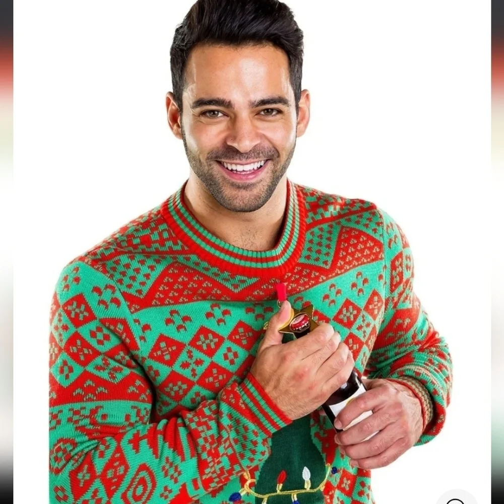 Tipsy Elves, Men's Bottle Opener Ugly Christmas Sweater, Green/Red, Size L